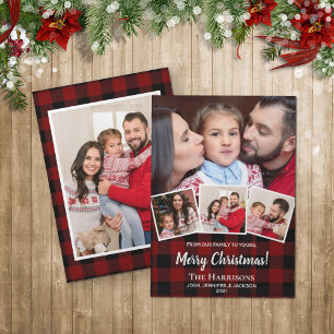 Cartes Pour Fêtes Annuelles Rustic Red Buffalo Check Photo Collage Christmas