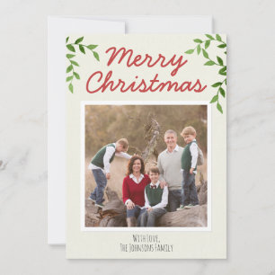 Cartes Pour Fêtes Annuelles Rustic Red Joyeux Noël Script Feuille 10 Photo