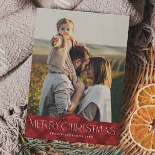 Cartes Pour Fêtes Annuelles Rustic Red Plaid 2 Photo Joyeux Noël