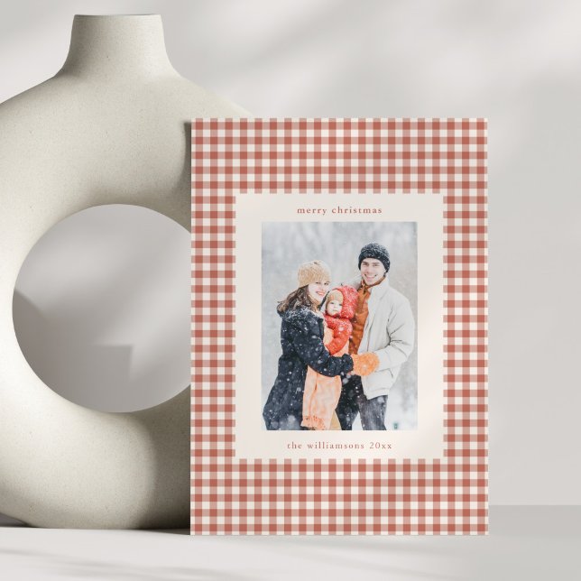Cartes Pour Fêtes Annuelles Rustic Terracotta Gingham Plaid Christmas Photo (Créateur téléchargé)