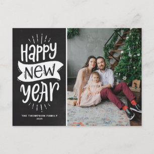 Cartes Pour Fêtes Annuelles Rustic Typografy Faux Chalkboard Happy New Year
