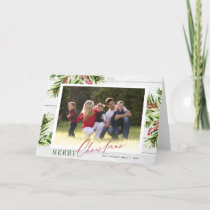 Cartes Pour Fêtes Annuelles Rustic Watercolor Garland Photo Joyeux Noël