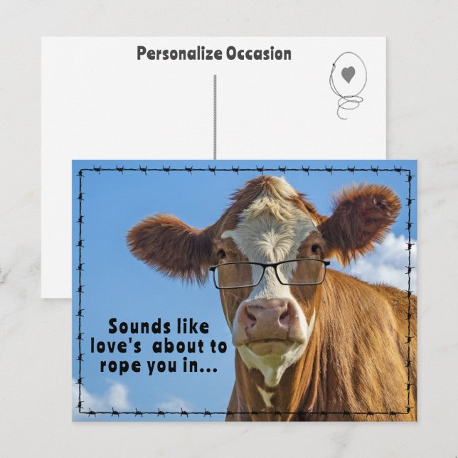 Cartes Pour Fêtes Annuelles Rustic Western Engagement Love Roping Humor Gift (Devant / Derrière)