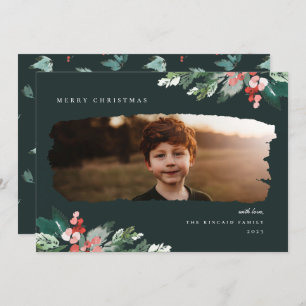 Cartes Pour Fêtes Annuelles Rustic Winter Berry Green Photo