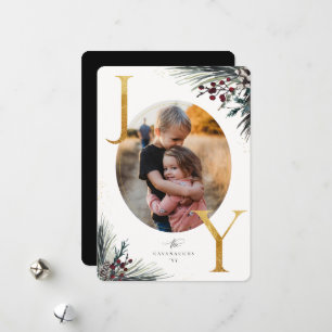 Cartes Pour Fêtes Annuelles Rustic Winter Boughs Golden Joy Photo Holiday Card