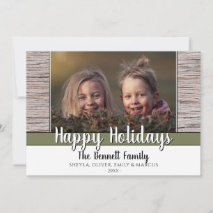 Cartes Pour Fêtes Annuelles Rustic Wood Custom Family Photo Joyeux Noël