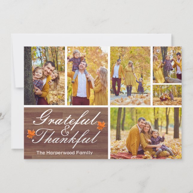Cartes Pour Fêtes Annuelles Rustic Wood Fall remercier la famille photo collag (Devant)
