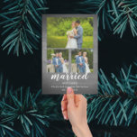 Cartes Pour Fêtes Annuelles Rustic Wood marié et joyeux collage photo<br><div class="desc">Carte de vacances rustique en bois de campagne. Collage photo de mariage et joyeux. Photos modèles via Pixabay sous licence CC0 et doivent être remplacées par vos propres photos</div>