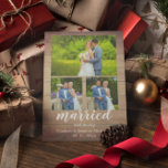 Cartes Pour Fêtes Annuelles Rustic Wood marié et joyeux collage photo<br><div class="desc">Carte de vacances rustique en bois de campagne. Collage photo de mariage et joyeux. Photos modèles via Pixabay sous licence CC0 et doivent être remplacées par vos propres photos</div>