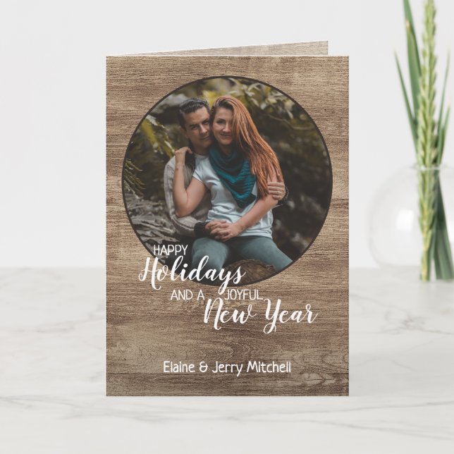 Cartes Pour Fêtes Annuelles Rustic Woodgrain Motif Salutation saisonnière de v (Devant)