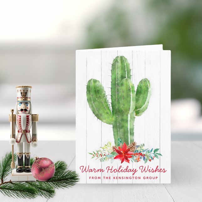 Cartes Pour Fêtes Annuelles Rustique aquarelle Cactus vacances d'entreprise (Rustic Watercolor Cactus Corporate Holiday Card)