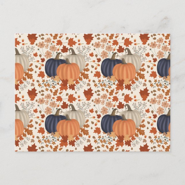 Cartes Pour Fêtes Annuelles Rustique Automne Citrouille Feuille Fleur sauvage (Devant)