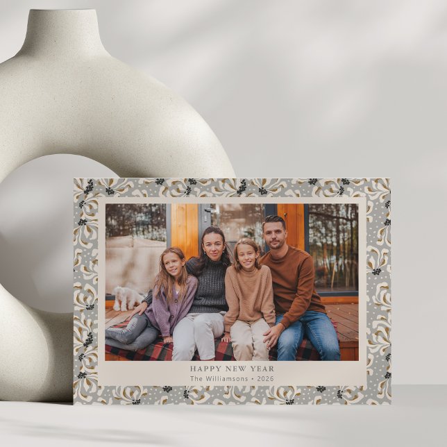 Cartes Pour Fêtes Annuelles Rustique Boho Grey Stylish Photo Botanique Nouvel  (Créateur téléchargé)