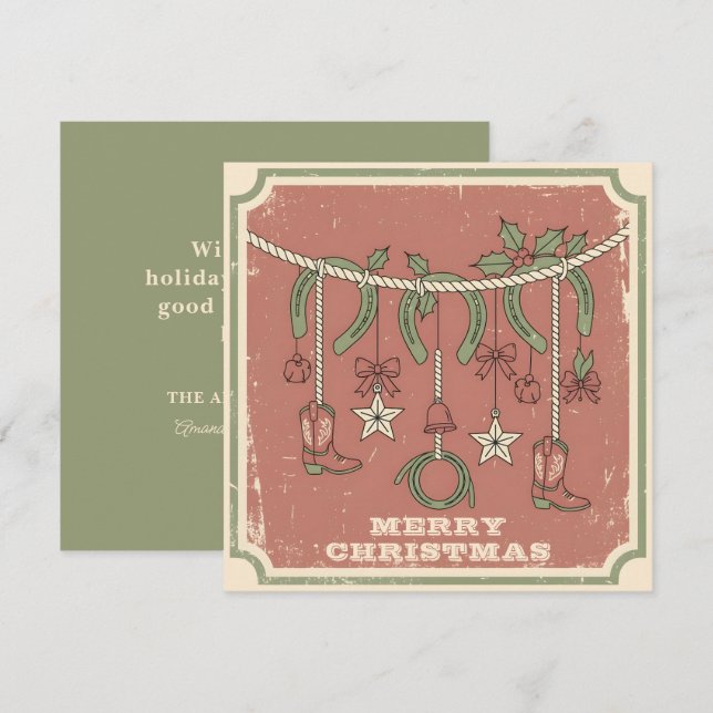 Cartes Pour Fêtes Annuelles Rustique Boho Joyeux dans la Prairie de Noël (Devant / Derrière)