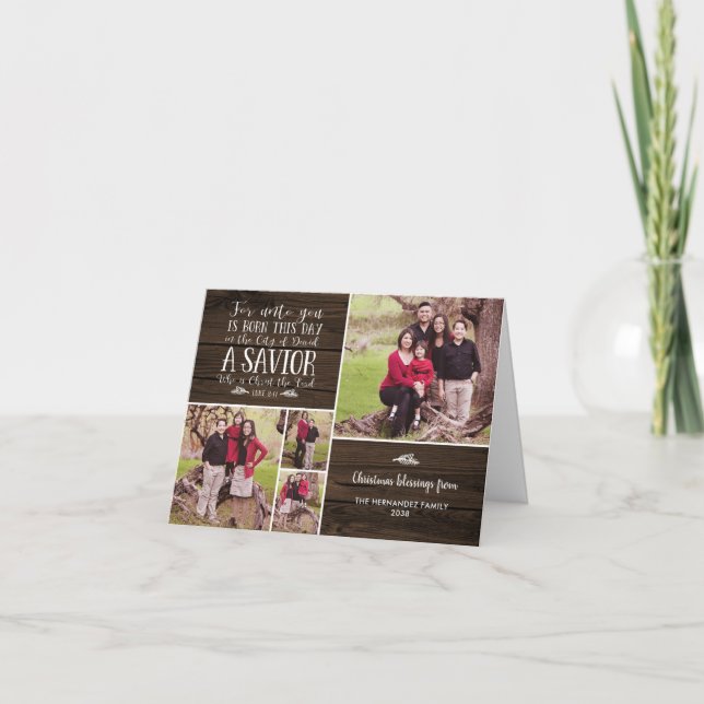 Cartes Pour Fêtes Annuelles Rustique Bois Noël Verse Photo de vacances (Devant)