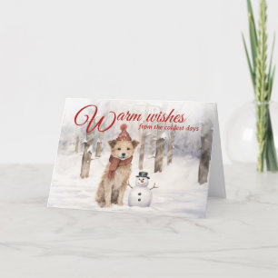 Cartes Pour Fêtes Annuelles Rustique Bonhomme de Neige Vintage Chien Forêt Hiv