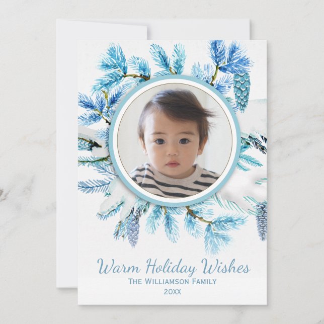 Cartes Pour Fêtes Annuelles Rustique Botanique Neige hiver Wreath Holiday Phot (Devant)
