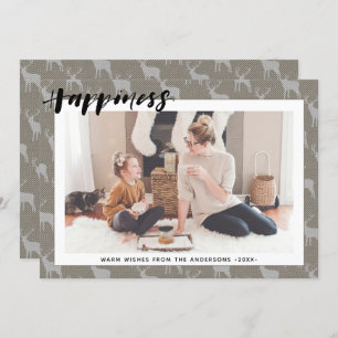 Cartes Pour Fêtes Annuelles Rustique Brown Grey Burlap Simple Script HAPPINCE