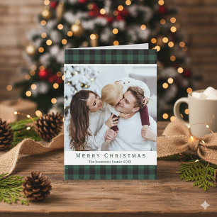 Cartes Pour Fêtes Annuelles Rustique Buffle vert Plaid Joyeux Noël Photo