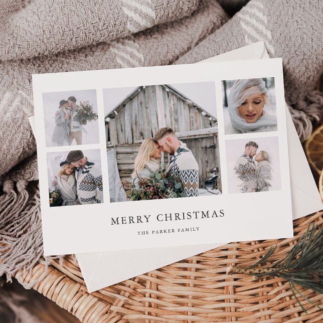 Cartes Pour Fêtes Annuelles Rustique chic | Grille photo de Noël minimale simp (A simple and elegant Christmas card with plenty of space to show off your favorite photos)