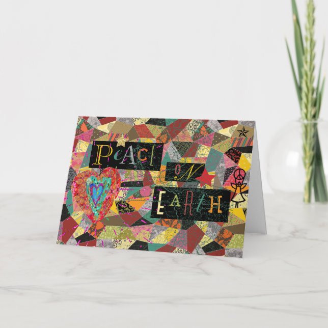 Cartes Pour Fêtes Annuelles Rustique Crazy Quilt Paix sur Terre (Devant)