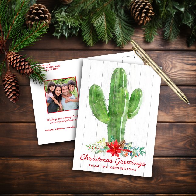 Cartes Pour Fêtes Annuelles Rustique Désert Cactus Noël Photo de Noël (Rustic Desert Cactus Christmas Holiday Photo Postcard)