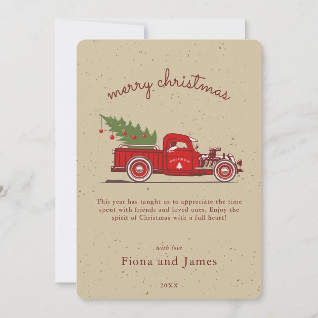 Cartes Pour Fêtes Annuelles Rustique Faux Kraft Red Truck Tree Personnalisé (Devant)