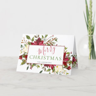 Cartes Pour Fêtes Annuelles Rustique Floral Élégant Script Photo de Noël