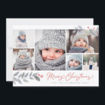 Cartes Pour Fêtes Annuelles Rustique Floral Joyeux Noël Multiphoto Collage<br><div class="desc">Cette carte fantaisiste et festive de 6 photos de vacances comprend un collage photo,  floral et dit Joyeux Noël dans le script de brosse moderne. Est accompagné d'un motif correspondant sur le dos.</div>