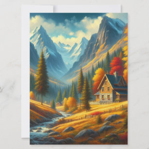 Cartes Pour Fêtes Annuelles Rustique, Gîte de montagne d'automne & rivière