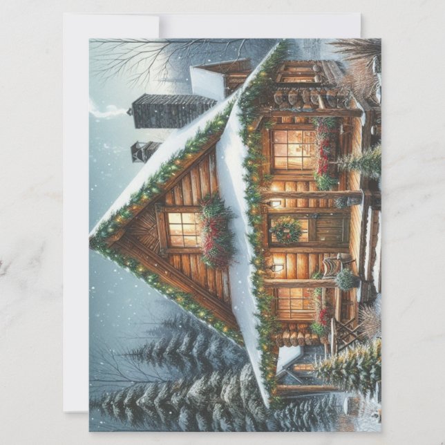 Cartes Pour Fêtes Annuelles Rustique hiver/Noël cabine enneigé (Devant)