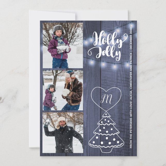 Cartes Pour Fêtes Annuelles Rustique Joyeux Noël 3 photos collage bois de gran (Devant)