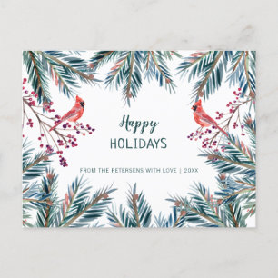 Cartes Pour Fêtes Annuelles Rustique moderne Happy Holidays pinèdes et oiseaux