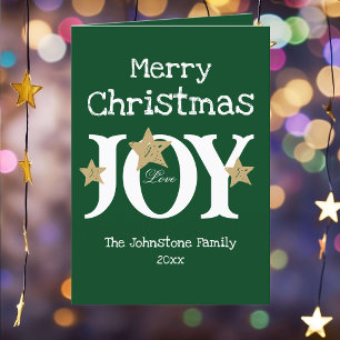 Cartes Pour Fêtes Annuelles Rustique Noël Joy Chic Script Élégant Vert