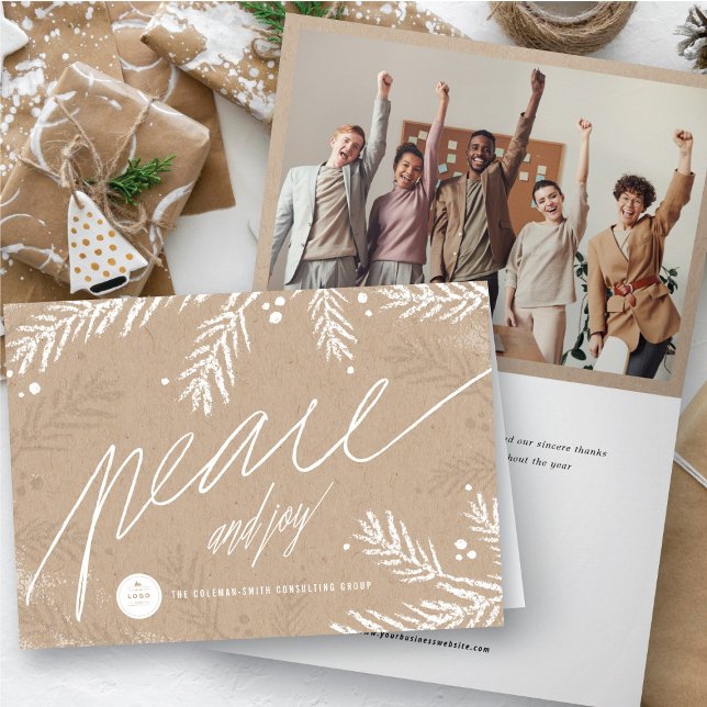 Cartes Pour Fêtes Annuelles Rustique Paix Et Joie Écriture Manuelle Script Ent (Créateur téléchargé)
