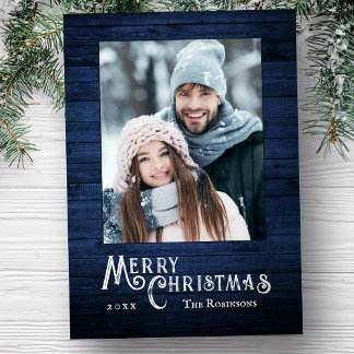 Cartes Pour Fêtes Annuelles Rustique Pays Style Photo Bleu Bois Planche Imprim