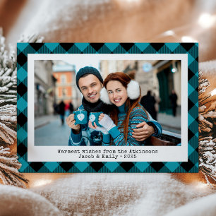 Cartes Pour Fêtes Annuelles Rustique plaid buffalo personnalisé avec photo tur