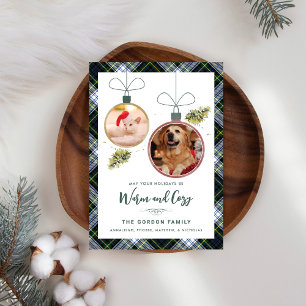 Cartes Pour Fêtes Annuelles Rustique Plaid Famille Noël 2 Animaux de compagnie