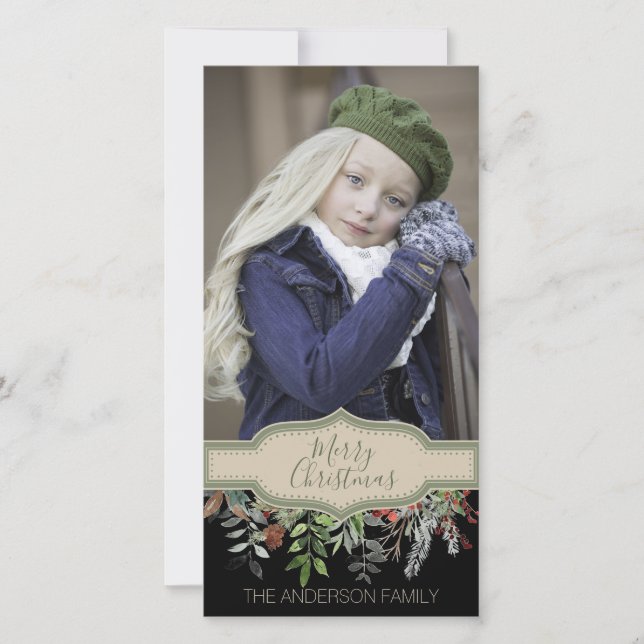 Cartes Pour Fêtes Annuelles Rustique Propre Rustique Vert Noël Fête Photo (Devant)