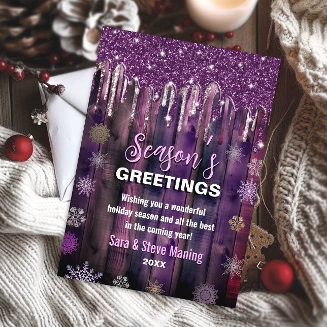 Cartes Pour Fêtes Annuelles Rustique Purple Pays Noël parties scintillant (Créateur téléchargé)