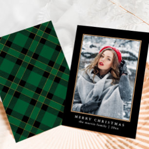 Cartes Pour Fêtes Annuelles Rustique Vert Plaid avec Faux Gold Photo Noël