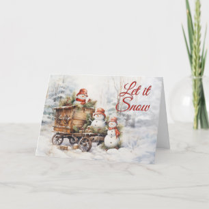 Cartes Pour Fêtes Annuelles Rustique Vintage Mignons Bonshommes de Neige Boisé