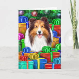 Cartes Pour Fêtes Annuelles Sable ouvert de cadeaux de Noël de Sheltie