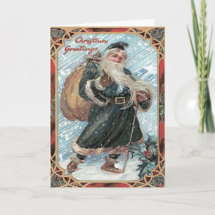 Cartes Pour Fêtes Annuelles Sac au père noël de tempête d'hiver de houx de