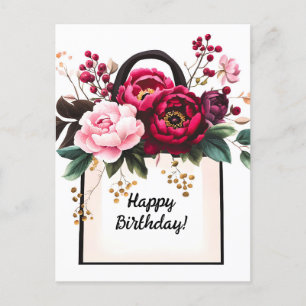 Cartes Pour Fêtes Annuelles Sac Bouquet Fleur vintage Stylo Aquarelle