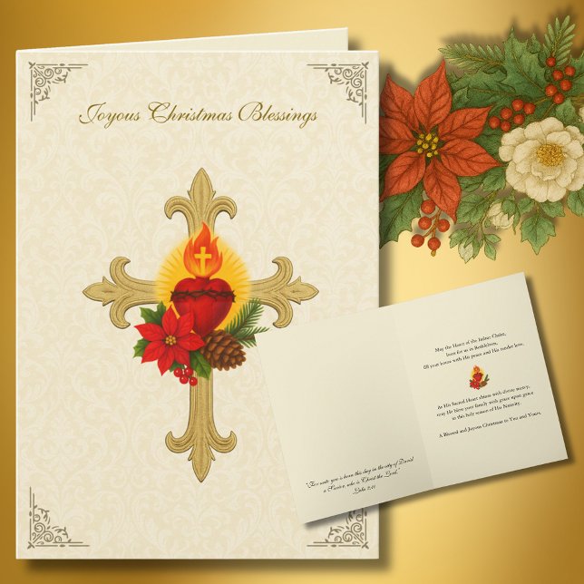 Cartes Pour Fêtes Annuelles Sacred Heart Jesus Christmas Florals (Créateur téléchargé)