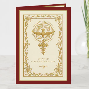 Cartes Pour Fêtes Annuelles Sacrement de Confirmation Or et Rouge Religieux