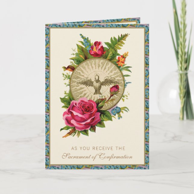 Cartes Pour Fêtes Annuelles Sacrement de confirmation Roses roses religieuses  (Devant)