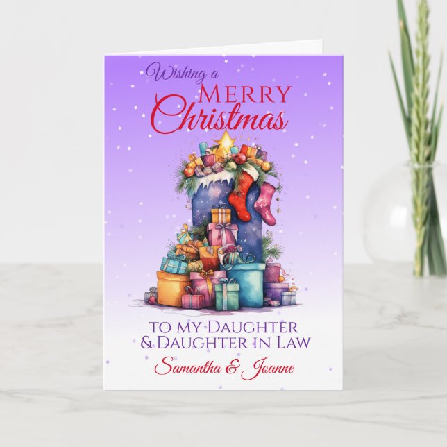 Cartes Pour Fêtes Annuelles Sacs de Noël Purple Fille & Fille En Droit (Devant)