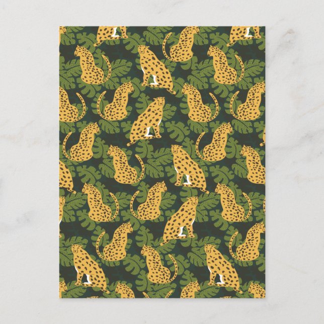 Cartes Pour Fêtes Annuelles Safari tropical sauvage Leopard Jungle Palms (Devant)